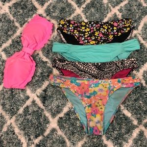 LOT! Scalloped bandeau & four bikini bottoms